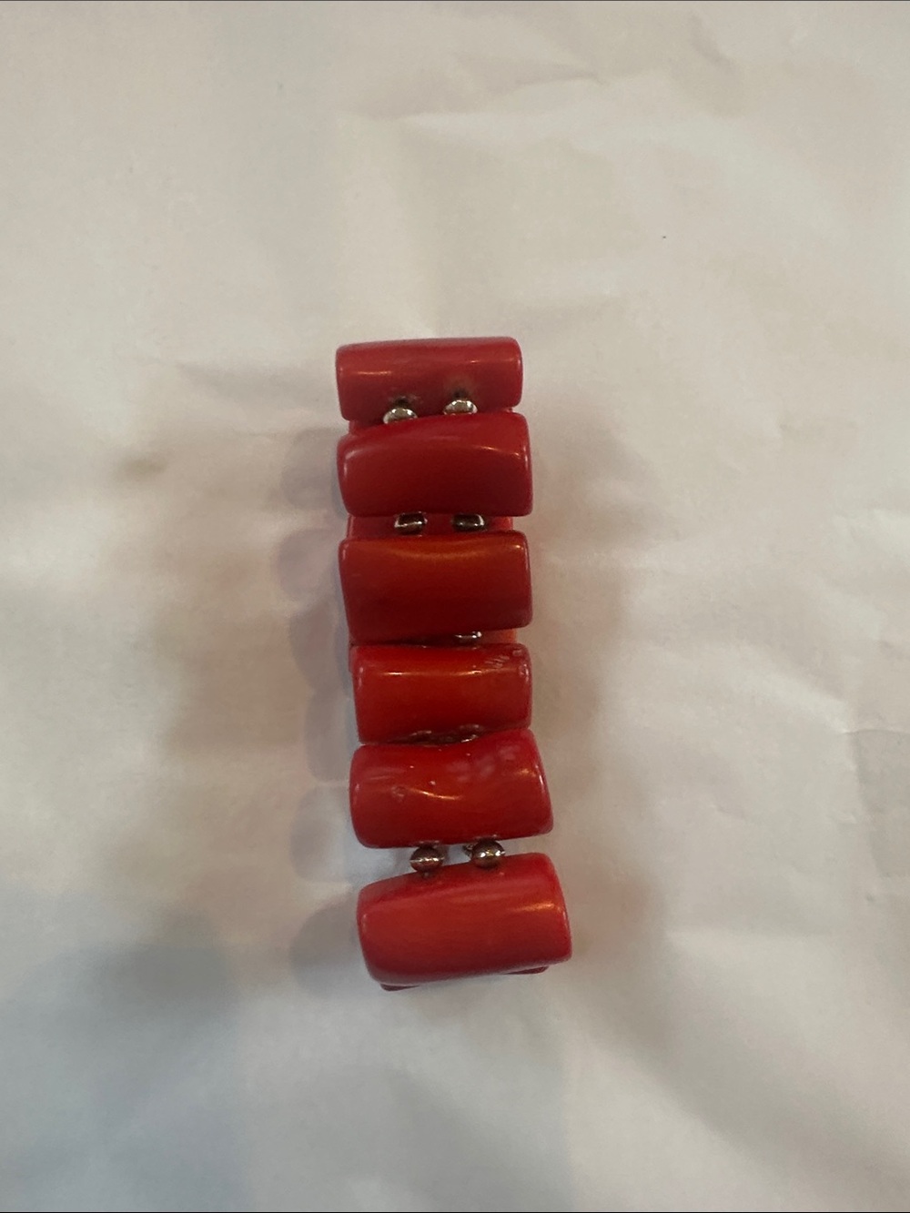Chunky Red coral Beaded bracelet with silver clasp